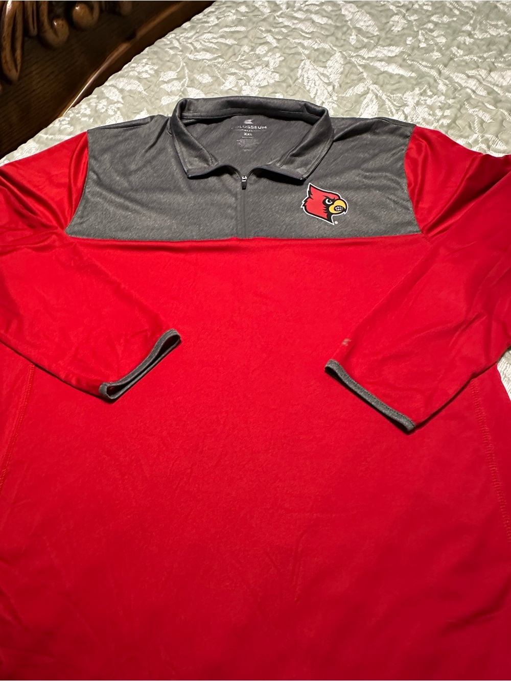 Colosseum Red and Gray Quarter-Zip Pullover with Cardinal Logo